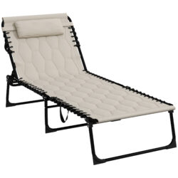 Outsunny Foldable Sun Lounger Set w/ 5-level Reclining Back, Outdoor Tanning Chairs w/ Build-in Padded Seat, Side Pocket, Headrest Aosom UK