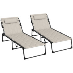 Outsunny Foldable Sun Lounger Set w/ 5-level Reclining Back, Outdoor Tanning Chairs w/ Build-in Padded Seat, Sun Loungers w/ Side Pocket Aosom UK