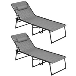 Outsunny Foldable Sun Lounger Set with 5-level Reclining Back, Outdoor Tanning Chairs w/ Padded Seat, Outdoor Sun Loungers with Side Pocket Aosom UK