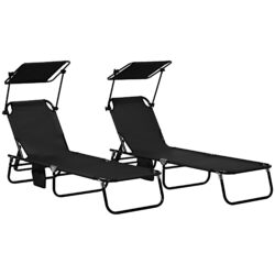 Outsunny Folding Chaise Lounge Pool Chairs, Outdoor Sun Tanning Chairs, Reclining Back, Steel Frame, Breathable Mesh for Beach, Yard, Patio Aosom UK