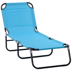Outsunny Folding Chaise Lounge Pool Chairs, Outdoor Sun Tanning Chairs, Reclining Back, Steel Frame & Breathable Mesh, Sky Blue