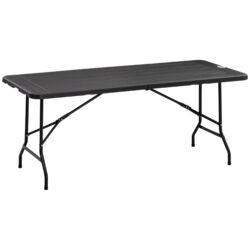 Outsunny Folding Garden Dining Table for 6, Rectangular Outdoor Dining Table with HDPE Tabletop and Steel Frame for Balcony, Porch, Charcoal Grey