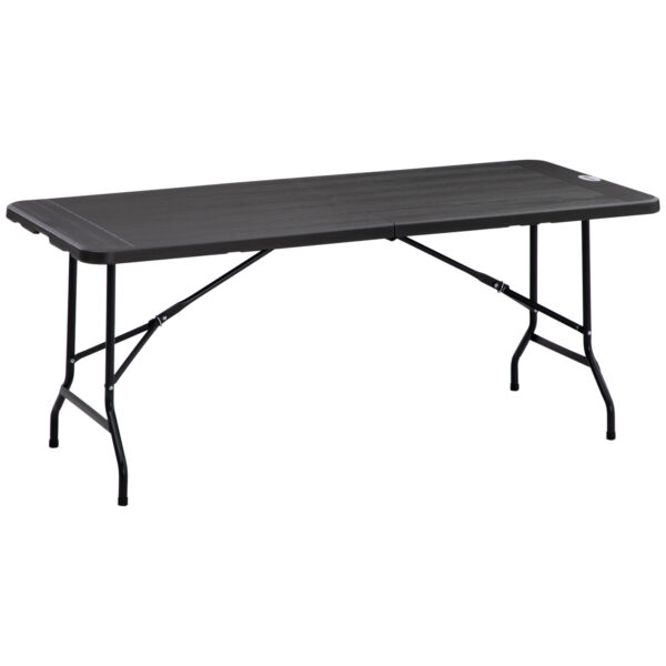 Outsunny Folding Garden Dining Table for 6, Rectangular Outdoor Dining Table with HDPE Tabletop and Steel Frame for Balcony, Porch, Charcoal Grey