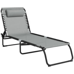 Outsunny Folding Sun Lounger Beach Chaise Chair Garden Cot Camping Recliner with 4 Position Adjustable Light Grey Aosom UK
