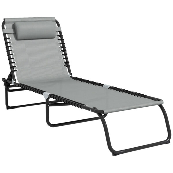 Outsunny Folding Sun Lounger Beach Chaise Chair Garden Cot Camping Recliner with 4 Position Adjustable Light Grey Aosom UK