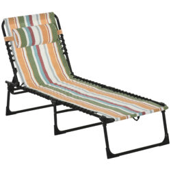 Outsunny Folding Sun Lounger, Multicoloured Beach Chaise Chair, Garden Reclining Cot, 4 Position Adjustable, Camping Hiking Recliner Aosom UK