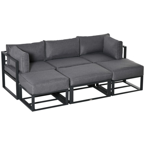 Outsunny Garden Daybed, 6 Piece Outdoor Sectional Sofa Set, Aluminum Patio Conversation Furniture Set w/ Coffee Table, Footstool & Cushions Aosom UK