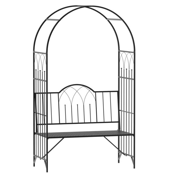 Outsunny Garden Metal Arch Bench Outdoor Patio Rose Trellis Arbour Pergola for Climbing Plant Antique Style 2-Seater Chair, Black Aosom UK