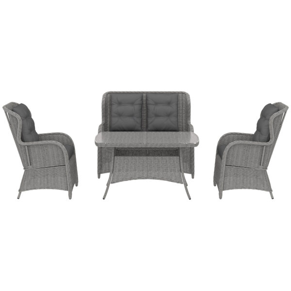 Outsunny Garden PE Rattan Dining Sofa Set, Outdoor 4 Seater Wicker Furniture, High Back Chairs with Cushions for Patio, Light Grey