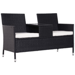 Outsunny Garden Rattan 2 Seater Companion Seat Wicker Love Seat Weave Partner Bench w/ Cushions Patio Outdoor Furniture (Black) Aosom UK