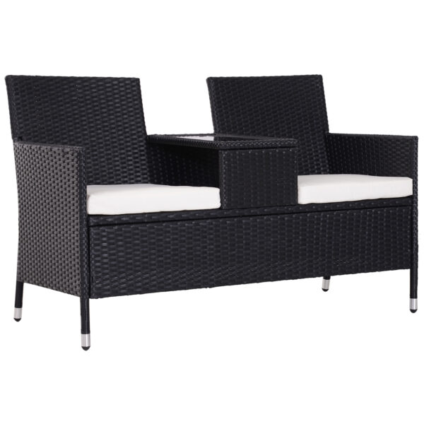 Outsunny Garden Rattan 2 Seater Companion Seat Wicker Love Seat Weave Partner Bench w/ Cushions Patio Outdoor Furniture (Black) Aosom UK