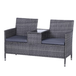 Outsunny Garden Rattan 2 Seater Companion Seat Wicker Love Seat Weave Partner Bench with Cushions Patio Outdoor Furniture - Grey Aosom UK