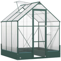 Outsunny Garden Walk-in Aluminium Greenhouse Polycarbonate with Plant Bed ,Temperature Controlled Window, Foundation, 6 x 6ft