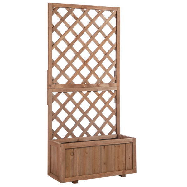 Outsunny Garden Wooden Pine Trough Planter with Topped Trellis Climbing Plants Flower Raised Bed Aosom UK