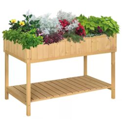 Outsunny Garden Wooden Planters, Flower Box Raised, Rectangular 8 Compartment Plant Stand, Oak Tone Aosom UK