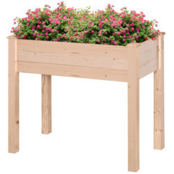 Outsunny Garden Wooden Planters, Rectangular Raised Bed, Fir Wood, Planter Vegetable Herb Holder Display, Oak Tone, 86Lx46Wx76Hcm Aosom UK