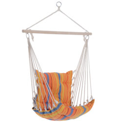 Outsunny Garden Yard Patio Swing Seat, Hanging Hammock Chair, Cotton Rope Cushioned, Wooden Cotton Cloth, Orange Aosom UK