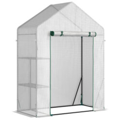 Outsunny Greenhouse for Outdoor, Portable Gardening Plant Grow House w/ 2 Tier Shelf, Roll-Up Zippered Door, PE Cover, 143x73x195cm, Green Aosom UK