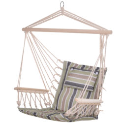Outsunny Hanging Hammock Chair, Outdoor Garden Rope Swing with Wooden Arms, Wide Safe Seat, Stylish Multicoloured Stripes Aosom UK