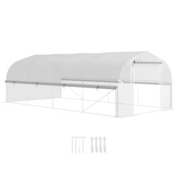 Outsunny Heavy Duty Polytunnel with Sidewalls, Door and 8 Windows, Complimentary Plant Labels and Gloves, White, 6 x 3 x 2m Aosom UK