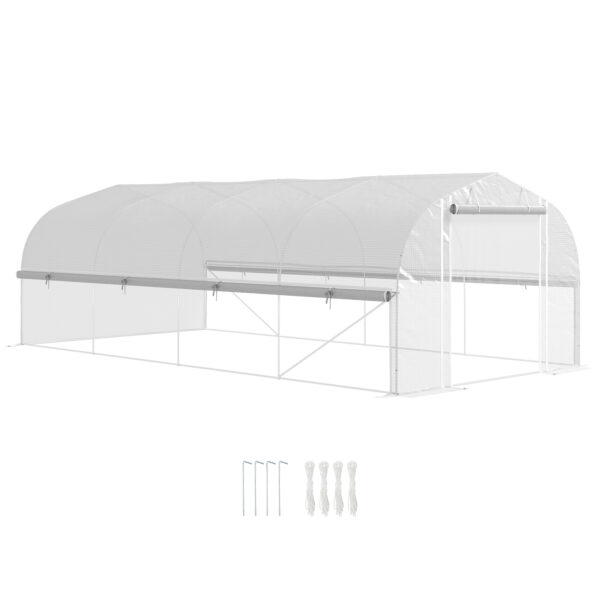 Outsunny Heavy Duty Polytunnel with Sidewalls, Door and 8 Windows, Complimentary Plant Labels and Gloves, White, 6 x 3 x 2m Aosom UK