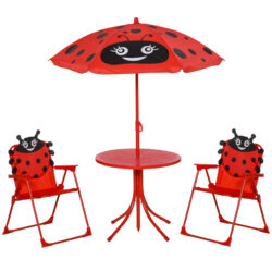 Outsunny Kids Folding Picnic Table and Chairs Set Ladybug Pattern Outdoor w/ Parasol Aosom UK
