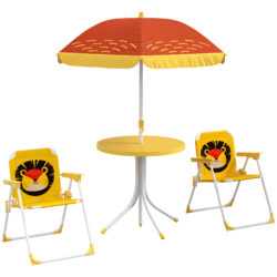 Outsunny Lion Themed Kids Outdoor Picnic Table & Chair Set, with Foldable Chairs, Adjustable Parasol, Yellow Aosom UK