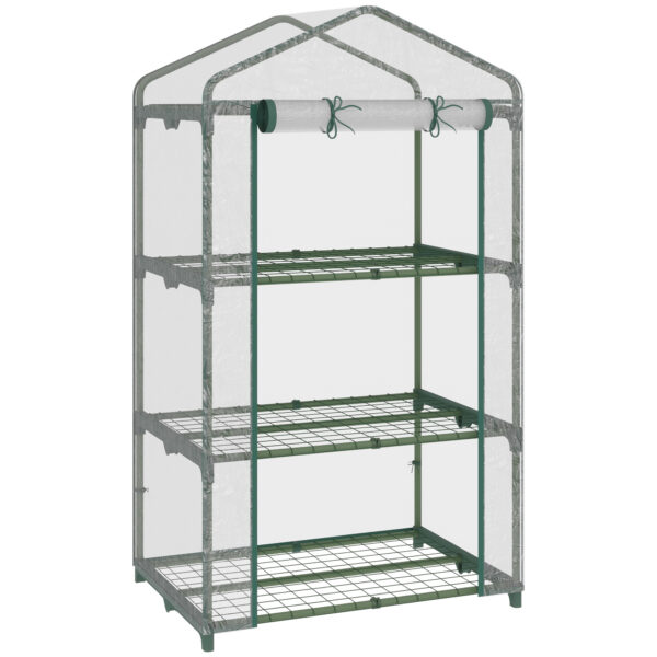 Outsunny Mini Greenhouse Shelving Unit: Clear PVC Panels for Plant Nurturing, Roll-Up Door, 69Lx49Wx125H cm Aosom UK