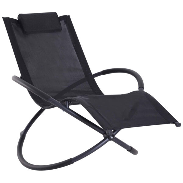 Outsunny Orbital Lounger, Zero Gravity Patio Chaise, Foldable Rocking Chair with Pillow, Black. Aosom UK