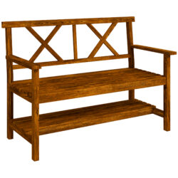 Outsunny Outdoor Bench, 2-Seater with Storage Shelf, Backrest, Armrests, Slat Seat, Wooden, Carbonized Aosom UK