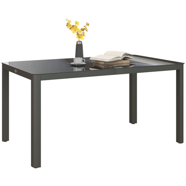 Outsunny Outdoor Dining Table, Patio Table for 6, with Tempered Glass Top & Aluminium Frame, Grey Aosom UK