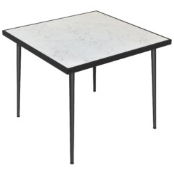 Outsunny Outdoor Dining Table, Square Garden Table for 4 with Marble Effect Tempered Glass Top, Steel Frame, White Aosom UK