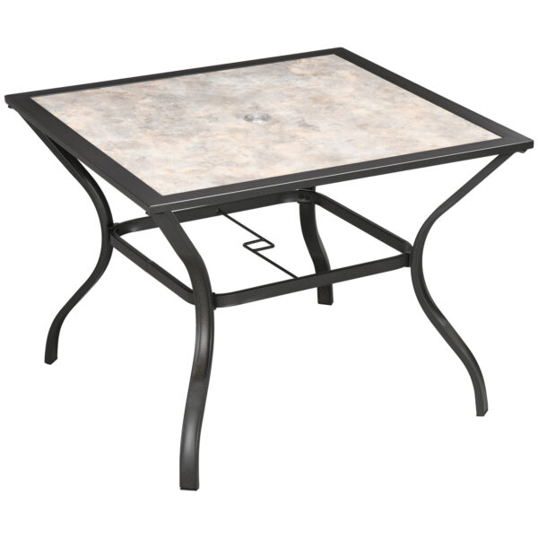 Outsunny Outdoor Dining Table with Parasol Hole, Square Garden Table for 4, PC Board Tabletop, Patio, Backyard, Grey Aosom UK