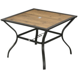 Outsunny Outdoor Dining Table with Parasol Hole, Stone-Grain Effect PC Board, for Patio, Brown Aosom UK
