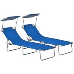 Outsunny Outdoor Foldable Sun Lounger Set of 2, 4 Level Adjustable Backrest Reclining Sun Lounger Chair w/ Angle Adjust Sun Shade for Beach Aosom UK