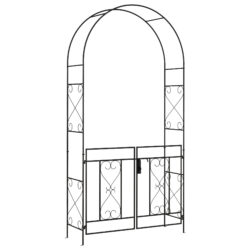 Outsunny Outdoor Garden Arch with Double Gates, Metal Garden Arbor for Climbing Plants, Roses, Vines, 114L x 36W x 232Hcm, Black