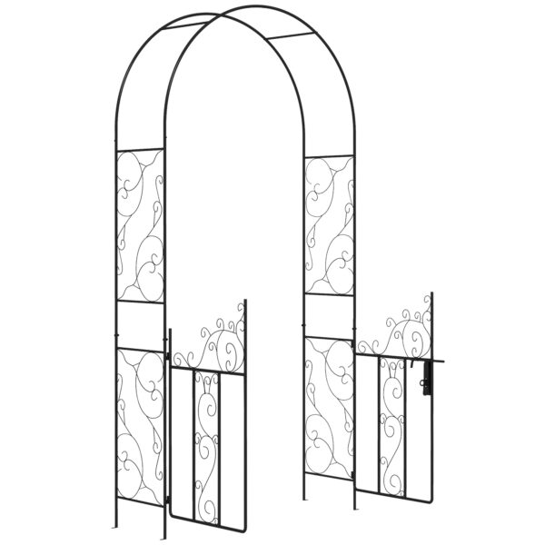 Outsunny Outdoor Garden Arch with Double Gates, Metal Garden Arbor for Climbing Plants, Wedding Arch for Outdoor, 125L x 38W x 227Hcm, Black