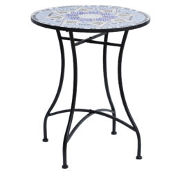 Outsunny Outdoor Mosaic Round Garden Table, Patio Bistro Coffee Side Table with 60cm Ceramic Top, Blue and White Aosom UK