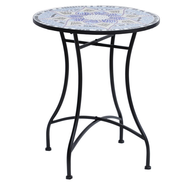 Outsunny Outdoor Mosaic Round Garden Table, Patio Bistro Coffee Side Table with 60cm Ceramic Top, Blue and White Aosom UK