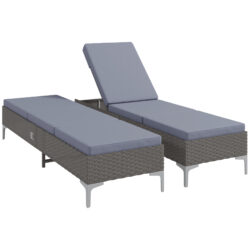 Outsunny Outdoor PE Rattan Sun Lounger Set of 2, Single Recliner Sunbed Daybed w/ Adjustable Backrest, Removeable Cushion Aosom UK