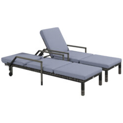 Outsunny Outdoor PE Rattan Sun Lounger Set of 2, Wicker Chaise Recliner Garden Chair with 5-Level Adjustable Backrest, Dark Grey Aosom UK