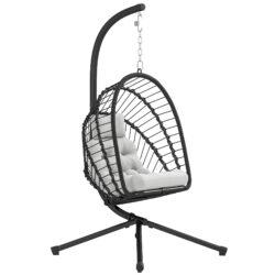 Outsunny Outdoor PE Rattan Swing Chair with Cushion, Garden Hanging Egg Chair with Metal Stand, Headrest, for Indoor and Outdoor, Black