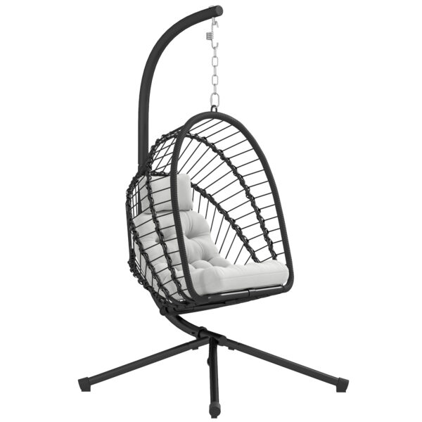 Outsunny Outdoor PE Rattan Swing Chair with Cushion, Garden Hanging Egg Chair with Metal Stand, Headrest, for Indoor and Outdoor, Black
