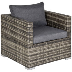 Outsunny Outdoor Patio Furniture Single Rattan Sofa Chair Padded Cushion All Weather for Garden Poolside Balcony Deep Grey Aosom UK