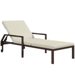 Outsunny Outdoor Sun Lounger, Rattan Wicker Chaise Recliner with 5-Level Adjustable Backrest and 2 Wheels Aosom UK