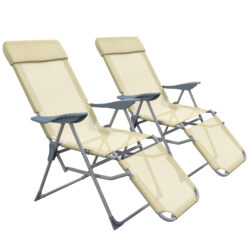 Outsunny Outdoor Sun Lounger Set of 2, Reclining Garden Chairs w/ Adjustable Footrest, 2 pcs Recliner w/ Adjustable Backrest, Headrest Aosom UK