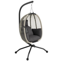 Outsunny Outdoor Swing Chair with Thick Padded Cushion, Patio Hanging Chair with Metal Stand and Foldable Basket for Indoor & Outdoor, Dark Grey