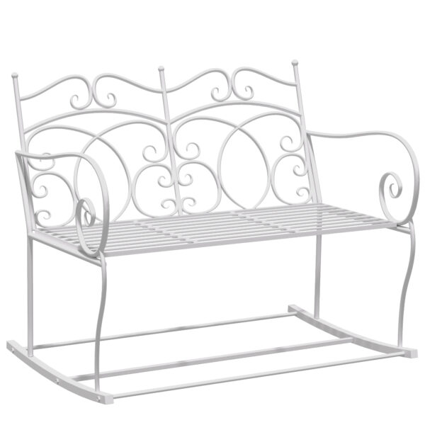 Outsunny Patio 2 Seater Rocking Bench Steel Garden Outdoor Garden Loveseat Chair w/ Decorative Backrest White Aosom UK
