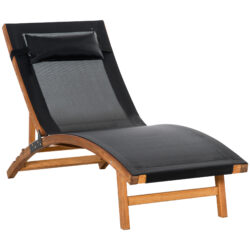 Outsunny Patio Lounge Chair Ergonomic Wooden Outdoor Chaise, 3 Adjustable Back Positions & Removable Headrest, Black