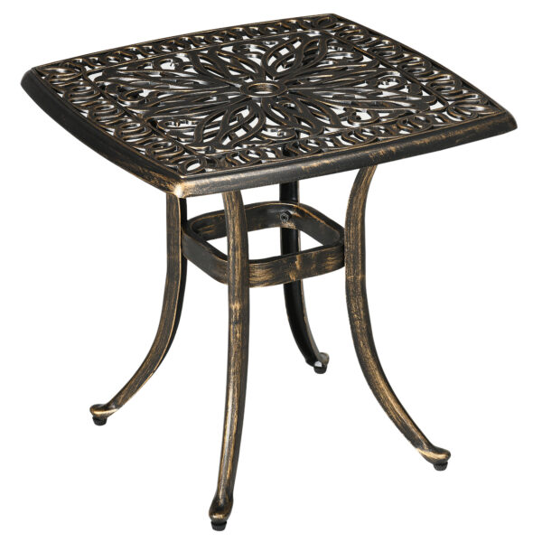 Outsunny Patio Side Table, Cast Aluminium, 38mm Umbrella Hole, 54x54cm, Outdoor Coffee Table, Bronze Aosom UK